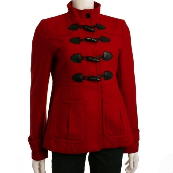 Tulle Women's Jacket Coat Sz Small Red Zip Toggle Front Lined Wool Blend Pockets - Picture 1 of 13